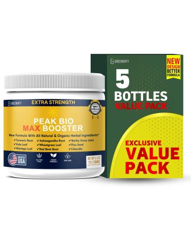 Peak Bio Max Booster Extra Strength Natural Organic Supplement with Turmeric Ashwagandha Moringa 28 Servings 5.3 oz Powder (5)