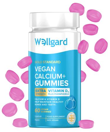 Wellgard Vegan Calcium Gummies Phosphorus Natural Fruity Flavoured Supports Healthy Bones Muscles & Teeth UK Formulated Adults