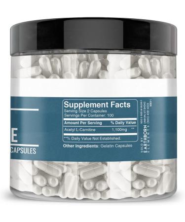 Earthborn Elements Acetyl L-Carnitine 200 Capsules - Pure & Undiluted - No Additives - 100 Servings - Buy Online on GoSupps.com