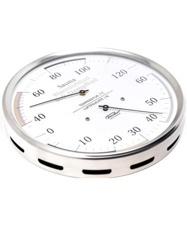 Fischer 185.01 Sauna Thermohygrometer 160mm - German Stainless Steel Hair Hygrometer & Bimetal Thermometer for Accurate Humidity & Temperature Monitoring - Buy Online on GoSupps.com