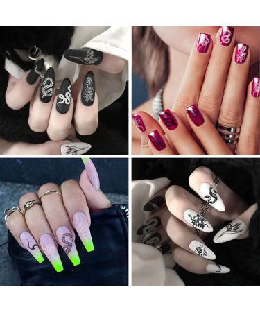 Kalolary 6 Sheets 3D Snake Nail Art Stickers - Self-Adhesive Hot Snake Flower Pattern Decals for Women and Girls - DIY Nail Design Decoration - Buy Online on GoSupps.com