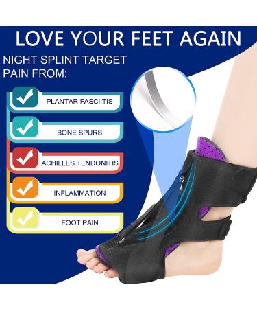 2022 Upgraded Plantar Fasciitis Night Splint with 3 Adjustable Straps - Purple - Buy Online on GoSupps.com