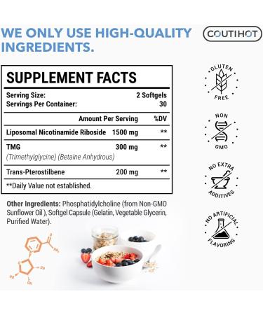 Coutihot Liposomal Nicotinamide Riboside TMG & Trans-Pterostilbene 2000MG Ultra Pure NR Supplet Highest bioavailability (60 Count) - Buy Online on GoSupps.com
