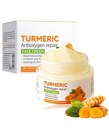 Bisienya Turmeric Face Cream Hydrating Face Cream Moisturize and Fade Fine Lines Improve Skin Texture Elasticity and Firmness and Reduce Dull Skin Tones(50g)