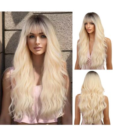 Oefei ombre blonde wigs for women long curly wig with pony synthetic hair heat -resistant wigs for daily party cosplay wear long ombre blonde