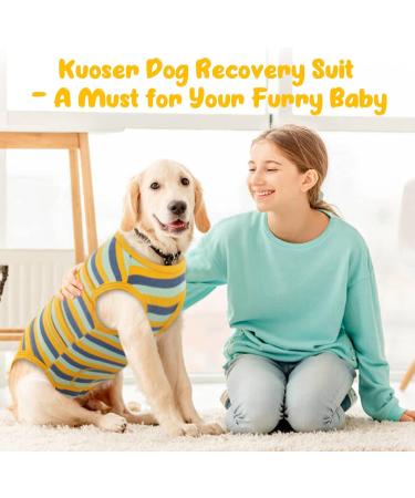 Kuoser Breathable Post-Op Dog Body Suit | Medical Recovery Wear for Dogs & Cats | Green & Yellow - Ideal After Surgery & Castration - Buy Online on GoSupps.com