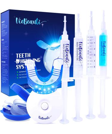 VieBeauti Teeth Whitening Kit - 5X LED Light Tooth Whitener with 35% Carbamide Peroxide Mouth Trays Remineralizing Gel and Tray Case - Built-in 10 Minute Timer Restores Your White Smile Mint Mint-flavored