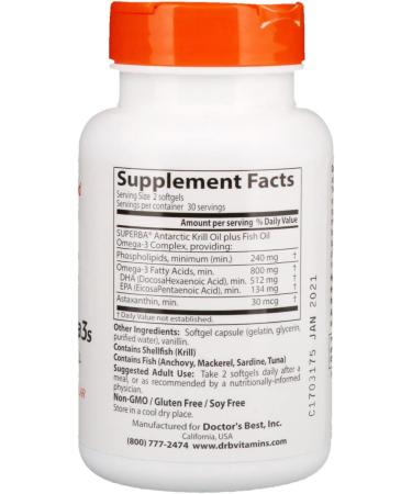 Doctor's Best Enhanced Krill Plus Omega-3s 60 Softgels - Superba Krill Supplement - Buy Online on GoSupps.com