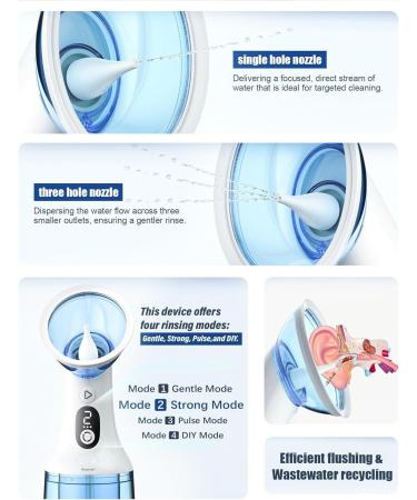 Ear Wax Removal Electric Ear Irrigator with Built-in Waste Tank & 4 Pressure Modes USB-C Rechargeable Water Flusher for Home Use IPX7 Waterproof 4 Tips (Blue) - Buy Online on GoSupps.com