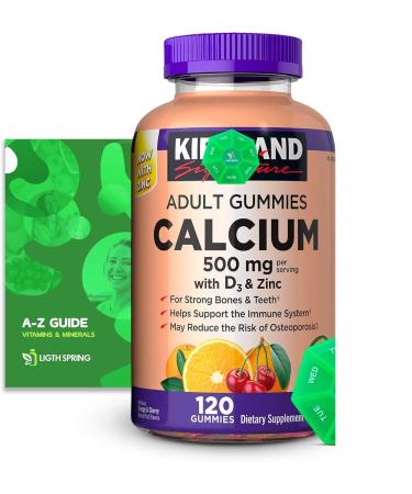 Calcium Gummies 500 mg with D3 & Zinc 120 Gummies with Exclusive Better Ligth&Spring Guide