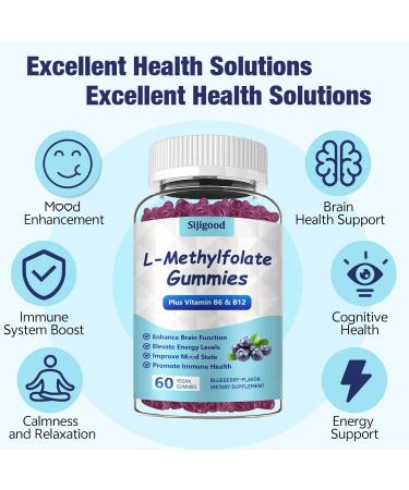 2 Pack L-Methylfolate Gummies with Methyl B12 - Empower Mood Optimize Brain Health & Fortify Immune System. Blueberry Flavor 120 Count. 60 Count (Pack of 2) - Buy Online on GoSupps.com