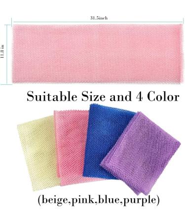 4 Pack Bath Sponge Net Body Scrubber Set - African Exfoliating Shower Nets - 11.8 inch X 31.5 inch Long Body Exfoliating Brush - Pink, Blue, Purple, Beige - Buy Online on GoSupps.com
