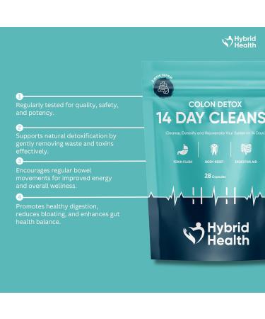 Hybrid Health Colon Cleanse Rapid 14 Day Detox Supplement for Men & Women | 28 High Strength Capsules | Eliminates Toxins Promotes Gut Health Supports Weight Loss Relieves Constipation And Bloating - Buy Online on GoSupps.com