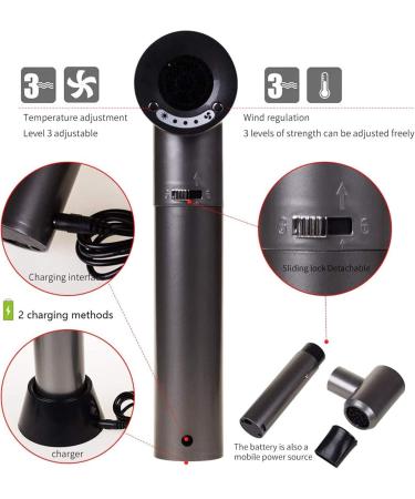 Cordless Hair Dryer Rechargeable Wireless Blow Dryer Portable Blow Dryer w/3 Speed 3 Heat Setting Suitable for Outdoor Travel Home School Pet Care Hairdressing Standard - Buy Online on GoSupps.com