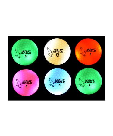 Night Eagle CV LED Golf Balls - Light Activated - No Timer - 6 Pack Assorted (inc 2 Green)