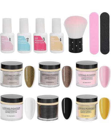 Nail Dipping Powder Set - Nail Kit Starter Nail Art Powder Professional Top Base Coat Gel Dust Brush 6 Color Manicure Tool Set for Nail Artist Salon Home Use (K1215) - Buy Online on GoSupps.com