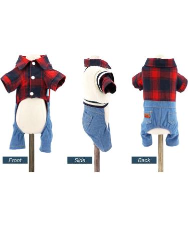 Hooddeal Plaid Dog Shirt Overalls Jumpsuit with Warm Sweater Vest - Medium Red-Black - Buy Online on GoSupps.com