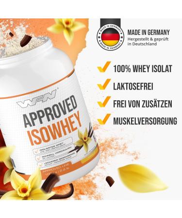 WFN Approved Isowhey Vanilla 1kg Lactose Free Protein Powder CFM Whey Protein Isolate Highly Soluble 33 Servings Made in Germany External Laboratory Tested - Buy Online on GoSupps.com