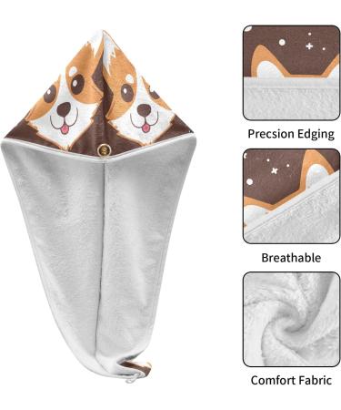 Cartoon Corgi Dog Face Hair Towel 2 Pack - Super Absorbent Quick Dry Hair Turbans for Women & Girls | Ideal Hair Drying Solution - Buy Online on GoSupps.com