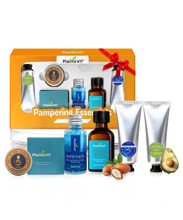Pampering Gift for Women - Self Care Valentine's Day Gifts Set, 6 Travel Size Essentials, Moroccan Argan Oil, Beef Tallow, Avocado Oil, Shea Butter, Bath Salt, Candle, Hair & Hand Repair, Foot Cream 6 Count 6.0