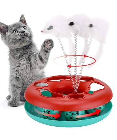 Cat Toys, Cat Toys for Indoor Cats,Interactive Kitten Toys Roller Tracks with Catnip Spring Pet Toy with Exercise Balls Teaser Mouse Christmas red