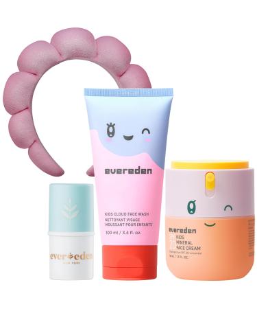 Evereden Kids Healthy Morning Duo with Headband for Girls and Baby Lip Balm: Clean & Vegan Skin Care | Cloud Face Wash SPF 20 Mineral Face Cream | Non-Toxic & Easy-to-Use