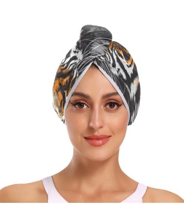Fiercely Tiger Hair Towel 2 Pack Super Absorbent Hair Drying Towel Quick Dry Hair Turbans Head Towel with Button Twisty Wrap for Women Girls