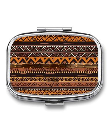 Pill Box African Mud Cloth Tribal Print 2 Compartment Medicine Pill Case Pill Organizer Decorative Metal Portable Pill Box for Pocket Or Purse Style