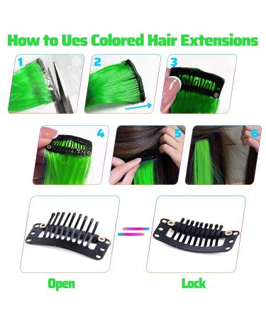 Green Clip-In Hair Extensions for Girls - 17 Inch Colorful Curly Wavy Hair Accessories - 12 PCS Highlight for Parties & Kids - Buy Online on GoSupps.com