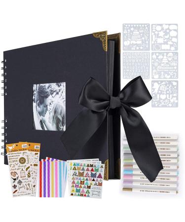 OLAI Scrapbook Photo Album  DIY Craft Paper Photo Book 80 Pages  DIY Handmade Album Scrapbook Set  Records Anniversary  Wedding  Graduation  Travelling  Contains Metal Pen- Black Deep Black
