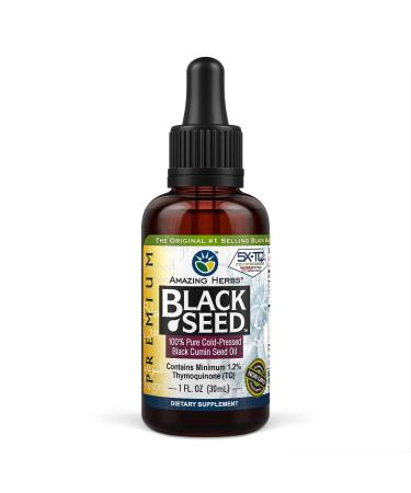 Amazing Herbs Premium Black Seed Oil - Cold Pressed Nigella Sativa Aids in Digestive Health, Immune Support, Brain Function, Joint Mobility, Gluten Free, Non GMO - 1 Fl Oz