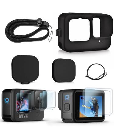 FitStill Silicone Rubber Case+2-Pack (6pcs) Tempered Glass Protector Compatible for Go Pro Hero11 / Hero10 / Hero9 Black,Soft Sleeve Cage Housing with Lens Cover Cap Lanyard Accessories Bundle Kit - Buy Online on GoSupps.com