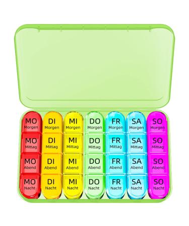 Doruimi tablet box 7 days in the morning in the evening small pill box large compartments medication box 7 days 4 compartments with simple open design for children older and arthritic hands - green