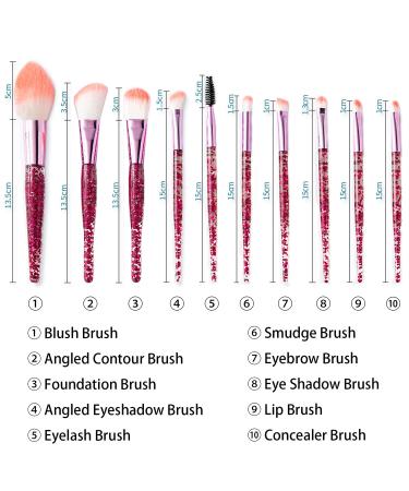 Professional 10 PCS Makeup Brush Set - Stylish Glitter Handle Face & Eye Brushes with Transparent Bag (Pink) | International Shipping - Buy Online on GoSupps.com