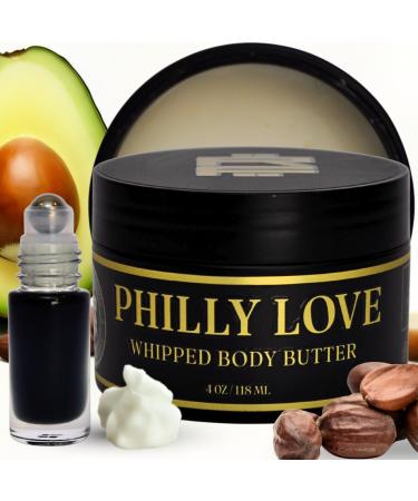 Cologne Body Butter for Men & Philly Love Sensual Scent Roller - Infused Shea Butter & Avocado Butter w/Black Fig, Vanilla Resin & Warm Amber All-Day Fragrance, Moisturizing Vitamin E Formula 4oz (1)