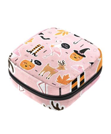 Menstruation pad bag with zipper women's napkin bag tampons collective bags for women and girls (Halloween Flamingo Hirsch Pumpkins)