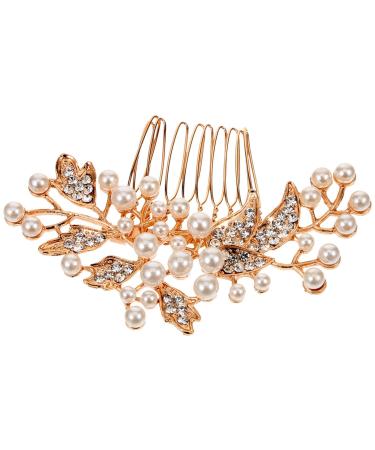 Beavorty Pearl Hair Comb Decorative Women Hair Comb Rhinestone Hair Comb Wedding Bridal Hair Comb Golden