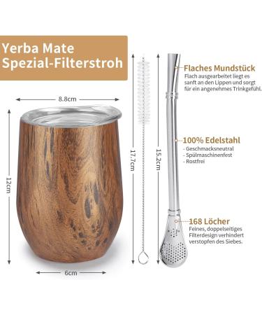 Buy Telanks Mate Cup Set - 340ml Double-Walled Stainless Steel Yerba Mate Cups with Bombillas & Brush | Premium Wooden Mate Cup | International Shipping - Buy Online on GoSupps.com