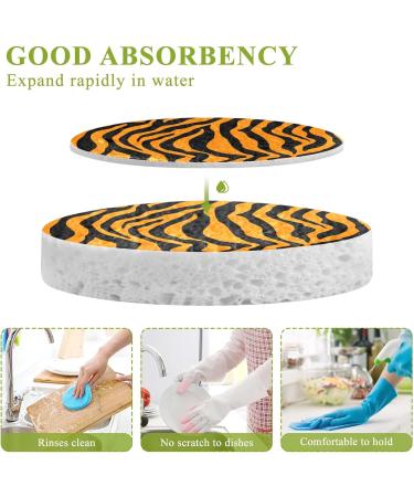 3-Pack Cleaning Kitchen Sponges Oval Tiger Stripes Orange Kitchen Cellulose Dishwashing Wood Pulp Cotton - Buy Online on GoSupps.com