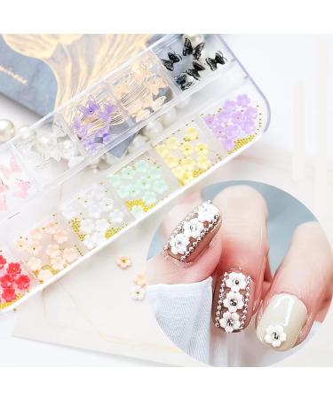 3D Flowers & Butterfly Nail Charms with Golden Caviar Beads - Nail Art Studs & Diamonds for Women DIY Nails - Buy Online on GoSupps.com