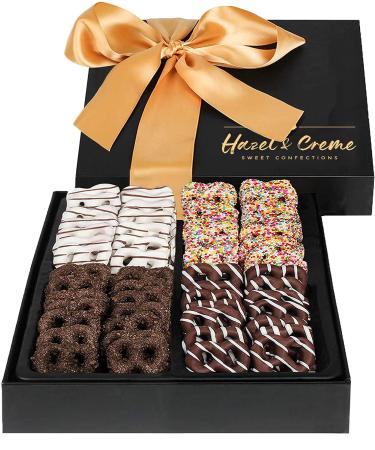 Hazel & Creme Chocolate Mini Pretzel Gift Basket - Chocolate Gift Box - Gourmet Food Arrangement - Snack Treat (Large Box) 56 Piece Set