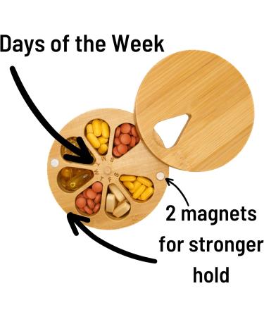 Daily & Weekly Pill Organizer - Double Capacity Wooden Medicine Holder for Travel & Vitamins - Buy Online on GoSupps.com