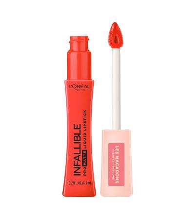 L'Oreal Paris Makeup Infallible Pro Matte Les Macarons Scented Matte Liquid Lipstick  Highly Pigmented  Longwear  Waterproof and Smudge Proof  Mademoiselle Mango  0.21 fl  oz.