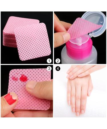 400 Nail Cotton Pads with Pump Dispenser Bottle - Super Absorbent Soft Non-Woven Wipes for Eyelash Extension & Nail Polish - Pink/White - Buy Online on GoSupps.com