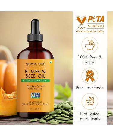 Majestic Pure Pumpkin Seed Oil - 100% Pure & Natural - Premium Grade, Cold Pressed, Hexane Free - Hair, Eyelashes, Eyebrows, Nails - Moisturizing & Nourishing - 4 Fl Oz Pumpkin Seed Oil 4 Fl Oz (Pack of 1) - Buy Online on GoSupps.com