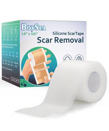 Silicone Scar Sheets (1.6" x 120" Roll-3M) Upgrade Clear Scar Tape-Elastic Bandage, Scars Removal Treatment - Reusable Silicone Scar Tape Strips for Keloid, C-Section, Surgery, Burn, Acne et Transparent