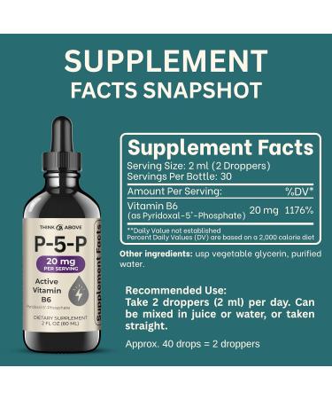 P5P Liquid Drops Activated Vitamin B6 (Pyridoxal-5-Phosphate) Fast Absorption Formula Nervous System & Energy Support 2 oz (60 mL) Think Above - Buy Online on GoSupps.com