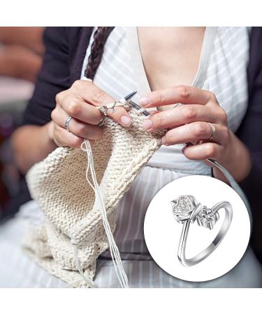 Adjustable Knitting Loop Crochet Ring Set - 8 Pcs Silver Braided Metal Yarn Holder and Finger Thimble for Crafts - Buy Online on GoSupps.com