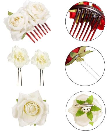 PMELCXD 4 Pieces Rose Hair Clip Flower Hairpin Rose Brooch Floral Clips Women Rose Flower Hair Accessories(Off-White) - Buy Online on GoSupps.com
