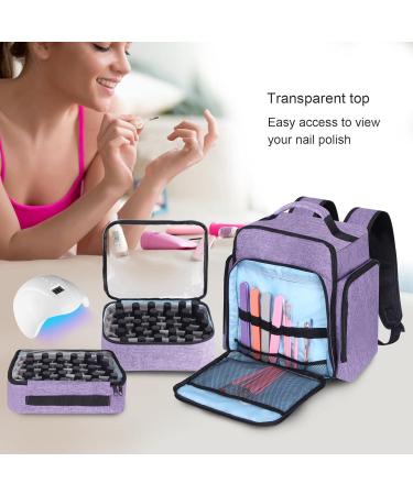 Wemeier Nail Polish Organizer Case - Holds 72-84 Bottles, Nail Lamp, and Accessories - Purple Nail Tech Storage Backpack with Removable Pouches - Buy Online on GoSupps.com
